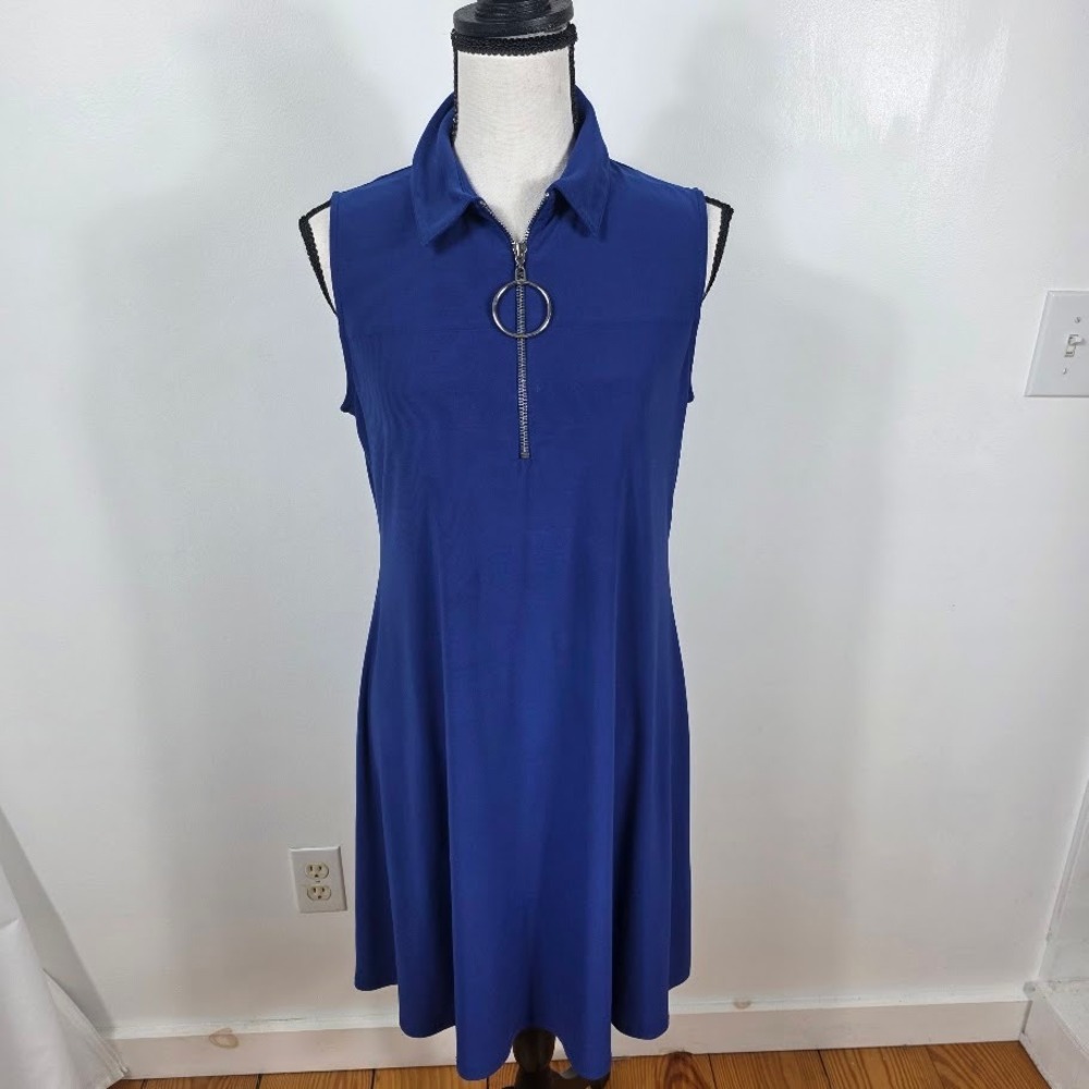 MSK Womens Blue Sleeveless Collared Zip Front A-Line Dress Size S